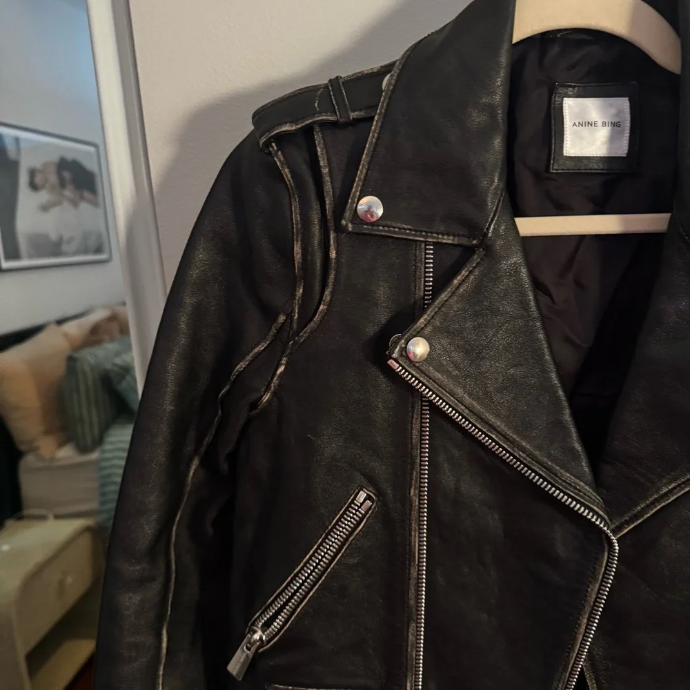 Anine Bing Quinlan Distressed Leather Moto Jacket - Picture 12 of 13